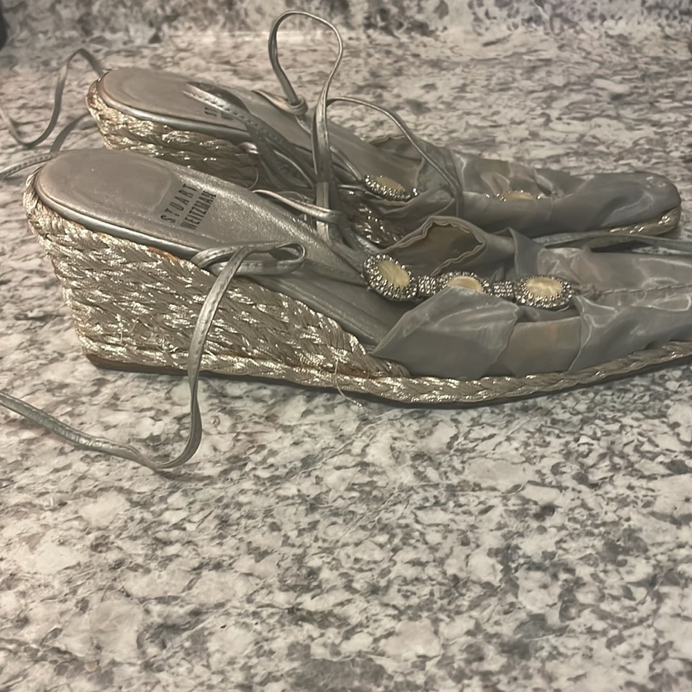 Stuart Weizmann pearl sheer wrap around ankle sandals Size 7half - Picture 8 of 9